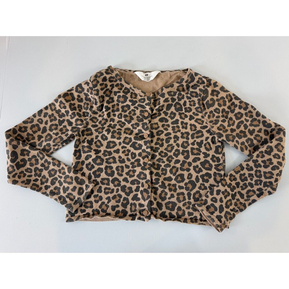 H&M Girls Button Front Leopard Print Cardigan Sweater Size 12 / 14